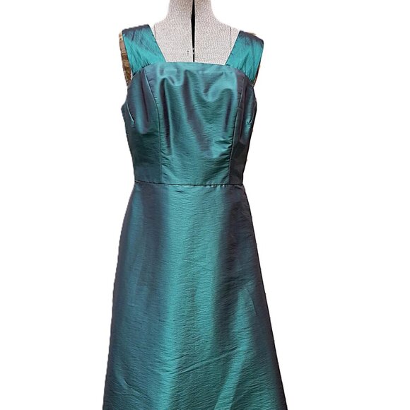 Vintage Formal Satin Dress Shimmer Green Prom Wedding 36B 31W - Picture 1 of 12